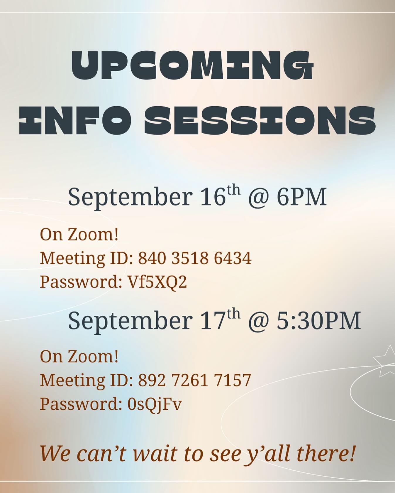 Fall 2025 information session announcement graphic